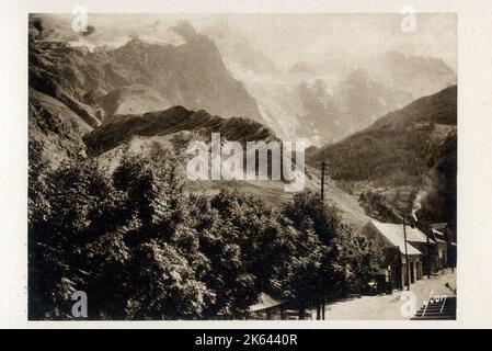 Atmospheric Scenic photograph of the French Alps - The Breche de la Meije is a high mountain pass in the Dauphine Alps in Savoie in southeastern France. It is in the massif of Ecrins in the Ecrins National Park. Stock Photo