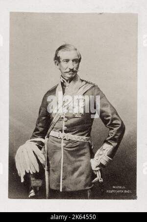 Vintage 19th century photograph: Sir Archdale Wilson, 1st Baronet (1803 - 9 May 1874) was a distinguished soldier in the British Indian Army, who fought at the siege of Bharatpur in 1825-6, and was commended for his part in the capture of Delhi when that city staged a rebellion against British colonial government, being made K.C.B. 17 November 1853, and created a baronet 8 January 1858. Stock Photo