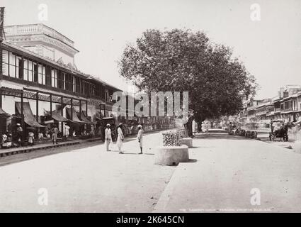 19th century vintage photograph: Chandni Chowk, now a busy shopping area in the city of Delhi, India. Stock Photo