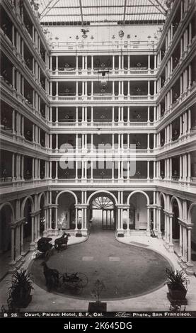 19th century vintage photograph: interior courtyard, Palace Hotel, San Francisco, California, USa. Stock Photo