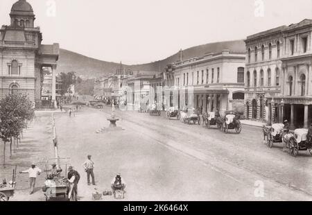 19th century vintage photograph: Adderley Street, Cape Town, South Africa. Stock Photo