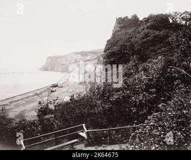 19th century vintage photograph: Shanklin, Dunnose is a cape on the Isle of Wight in the English Channel. Stock Photo