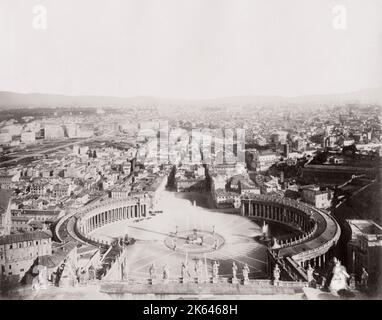 19th century vintage photograph: view of Rome from the top of St. Peter's Basilica in the Vatican. Stock Photo