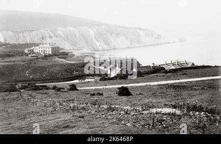 19th century vintage photograph: Alum Bay is a bay near the westernmost point of the Isle of Wight, England, within close sight of the Needles rock formation Stock Photo