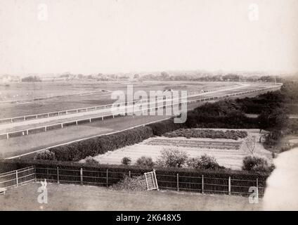 Vintage late 19th century photograph: View of racecourse, horse racing, Shanghai, China, c.1890. Stock Photo