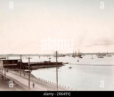 c. 1880s Japan - ships in the harbour at Yokohama Stock Photo