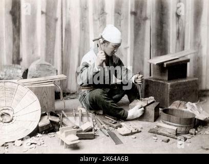 c.1880's Japan - carpenter at work Stock Photo