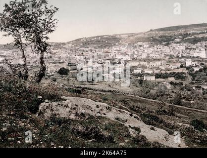 c.1890s Holy Land Israel Palestine photochrome - town of Nazareth Stock Photo