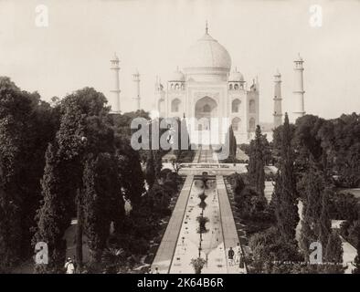 19th century vintage photograph - Taj Mahal from the entrance Gate, Agra, India, image c.1880's Stock Photo