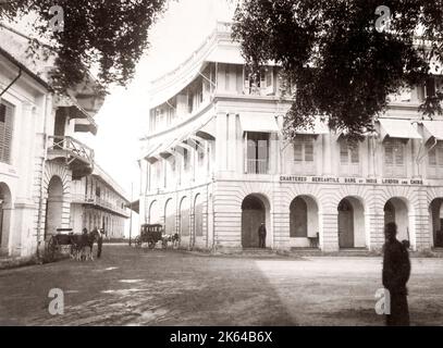 Bank buildings, Singapore city, c.1880's Stock Photo