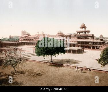 Vintage late 19th century photograph: Courtyard at Fatehpur Sikri, India. Stock Photo