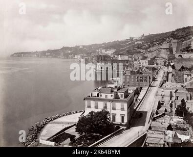 19th century vintage photograph - view along the Mediterranean sea, Posillipo, now an affluent residential suburb of Naples. Stock Photo