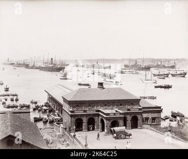 Vintage late 19th century photograph: Harbour and ships, Colombo, Ceylon, Sri Lanka. Stock Photo