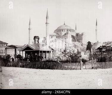 19th century vintage photograph: Hagia Sophia, officially the Hagia Sophia Holy Grand Mosque and formerly the Church of Hagia Sophia, is a Late Antique place of worship in Istanbul., Turkey, c.1890. Stock Photo