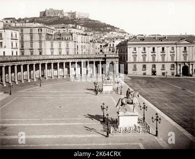 19th century vintage photograph: Piazza del Plebiscito is a large public square in central Naples, Italy. Stock Photo