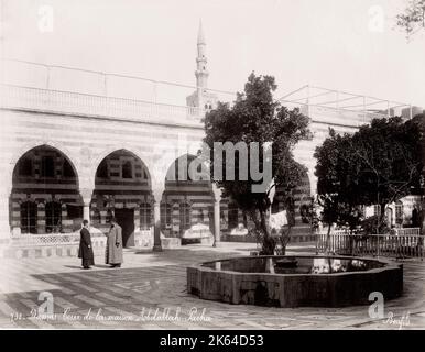 Vintage 19th century photograph: courtyard of the house of Abdullah Pasha, Damascus, Syria. Stock Photo