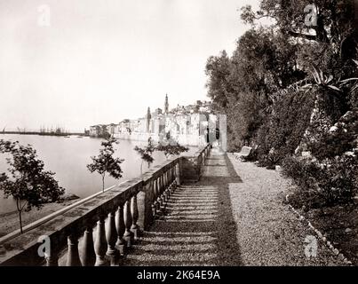 c.1890s's France - the Mediterranean Sea and the town of Menton Stock Photo