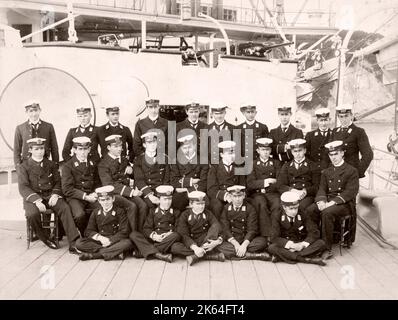 19th century/1900 vintage photograph - gun room  officers of HMS Centurion, British battleship which was action during the boxer Rebellion in China Stock Photo
