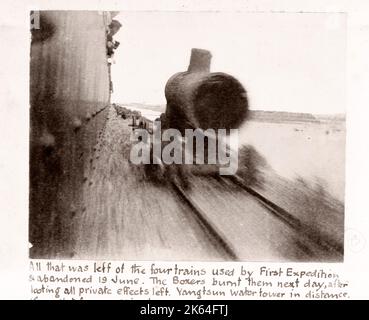 Vintage Photograph China c.1900 - Boxer rebellion or uprising, Yihetuan Movement - image from an album of a British soldier who took part of the supression of the uprising - train destroyed Stock Photo