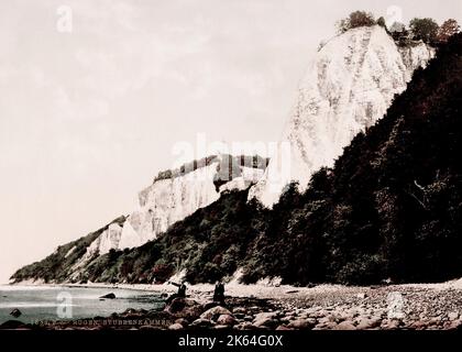 Vintage 19th century / 1900 photograph:  Stubbenkammer cliffs in Jasmund National Park on the Baltic Sea island of Rogen, Germany. Stock Photo