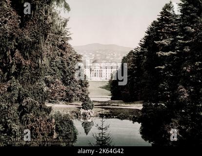 Vintage 19th century / 1900 photograph: Kassel, a city in central Germany. Bergpark Wilhelmshohe is a sprawling park dating back to the 18th century. It's home to Wilhelmshohe Palace and its Old Masters Picture Gallery. Stock Photo