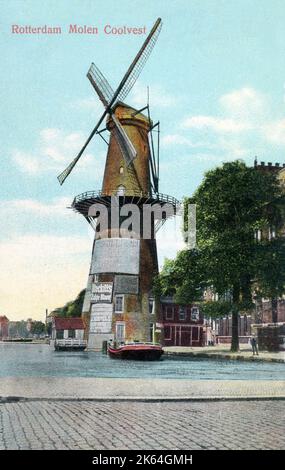 Korenmolen De Hoop - a tower mill on the Coolvest (renamed Coolsingel in 1923 after it was filled in) in Rotterdam. The mill survived German bombing in 1940 but burned down in 1954. There are plans for the reconstruction of the mill. Stock Photo