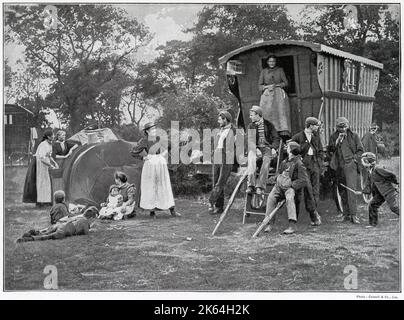A gypsy family on an encampment. Date: late 1890s Stock Photo - Alamy
