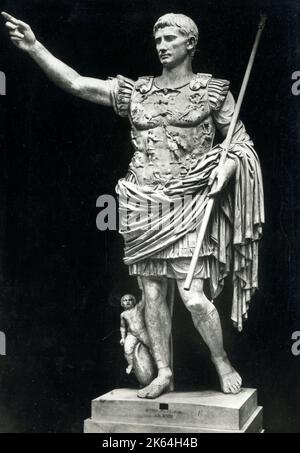 Statue of Caesar Augustus in the Vatican Museum, Vatican City, Rome, Italy. Caesar Augustus, also known as Octavian, was the first Roman emperor, reigning from 27 BC until his death in AD 14 Stock Photo