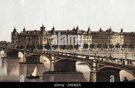 Westminster Bridge and St Thomas' Hospital, London     Date: circa 1885