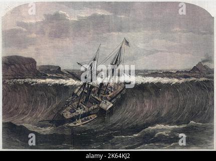 A tidal wave, following an earthquake, hits the steamship 'La Plata' off the island of St Thomas, West Indies Stock Photo