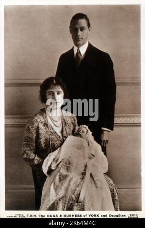 The Duke (later King George VI) (1895-1952) and Duchess (later Queen Elizabeth, the Queen Mother) of York (1900-2002) and their daughter Princess Elizabeth Alexandra Mary (later Queen Elizabeth II) (1926-). Stock Photo