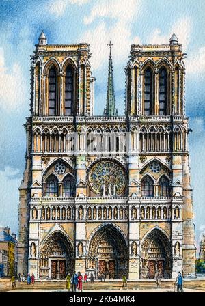Towers on the West Facade (1220–1250) of Notre-Dame de Paris Cathedral, Ile de la Cite, Paris, France. Stock Photo