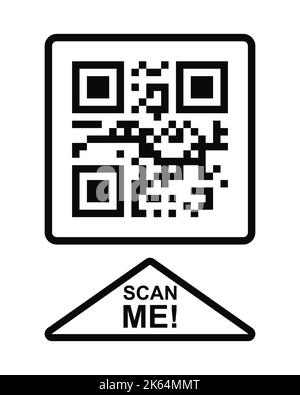 Scan me icon. QR code in square frame. Quick responce matrix barcode template. Smartphone camera readable digital label with electronic information. Vector graphic illustration Stock Vector