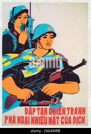 Vietnamese Patriotic Poster - 'Crush the enemy's attempt to take over our way of  life'. Stock Photo