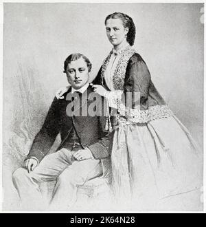 Albert Edward, Prince of Wales, later King Edward VII (1841 - 1910), with his fiancee Princess Alexandra of Denmark, just before their marriage in March 1863. Stock Photo