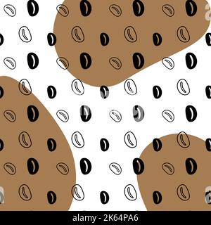 Seamless endless pattern with coffee beans and spots in trendy coffee shades. Abstract background texture. Isolate. Template for wrapping paper, poster, postcard, greeting card, price tag, banner Stock Vector