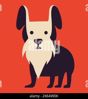 A black and white dog on red festive background Stock Vector