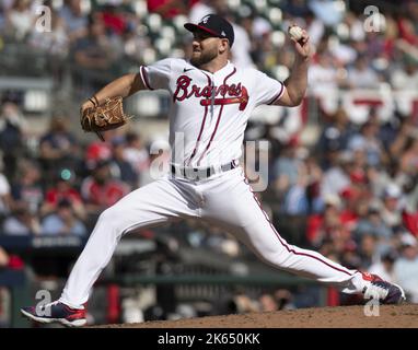 Atlanta Braves' Dylan Lee pitches during the seventh inning of a