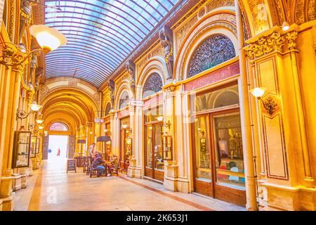 VIENNA, AUSTRIA - FEBRUARY 17, 2019: The passage arcades of Palais Ferstel, the historic shopping mall, on February 17 in Vienna, Austria Stock Photo