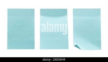 Blue sticky notes in old and new conditions with clipping path. People use these small pieces of paper as a reminder or space for new creative ideas. Stock Photo