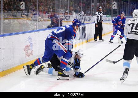 Saint Petersburg, Russia. 11th Oct, 2022. SKA Hockey Club player, Dmitry Jaskin (No.23) seen in action during the Kontinental Hockey League, regular season KHL 2022 - 2023 between SKA Saint Petersburg and Dinamo Minsk at the Ice Sports Palace. (Final score; SKA Saint Petersburg 3:2 Dinamo Minsk) Credit: SOPA Images Limited/Alamy Live News Stock Photo