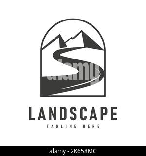 Mountain river simple logo vector vintage symbol design illustration Stock Vector