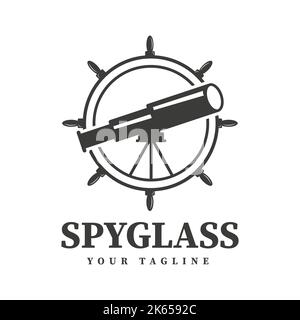 Vintage logo Vector nautical spyglass icon Marine Labels, badges, posters. Vector illustration Stock Vector
