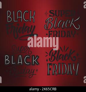 Black friday and cyber monday sale badges composition with editable ornate text vector illustration Stock Vector