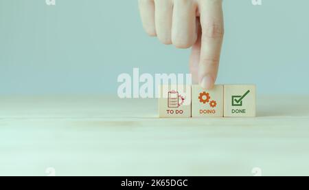 Work tracking concept; TO DO, DOING, DONE. Kanban board tools for effective team management. Agile project management tool to help visualize work, lim Stock Photo