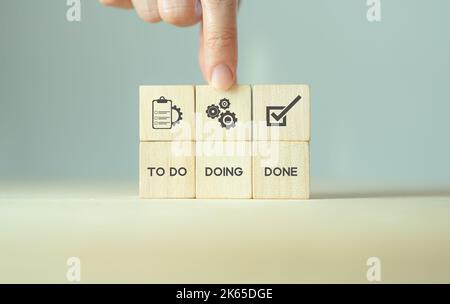 Work tracking concept; TO DO, DOING, DONE. Kanban board tools for effective team management. Agile project management tool to help visualize work, lim Stock Photo