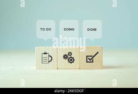 Work tracking concept; TO DO, DOING, DONE. Kanban board tools for effective team management. Agile project management tool to help visualize work, lim Stock Photo