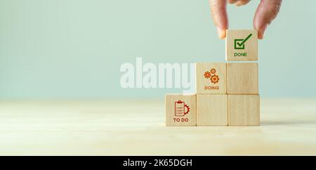 Work tracking concept; TO DO, DOING, DONE. Kanban board tools for effective team management. Agile project management tool to help visualize work, lim Stock Photo