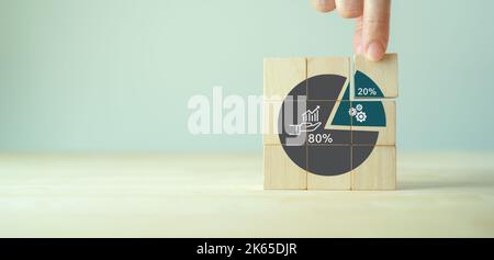 80-20 rule, Pareto principle concept. 80% of outcomes (or outputs) result from 20%. Determining how to best allocate time, money, resources and priori Stock Photo