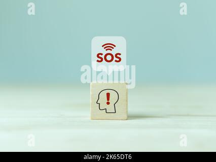 SOS, Health care emergency application. Technology and network concept. Urgency, SOS, warning, emergency kit, ambulance, hospital, rescue and safety. Stock Photo